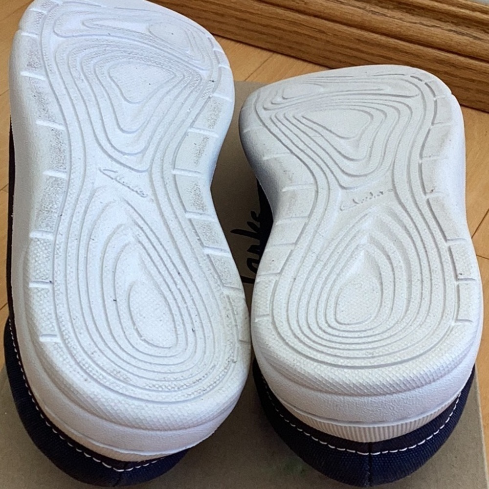 Clarks Driftlite Surf navy blue canvas slip on shoes, men’s size 10 - Picture 13 of 16
